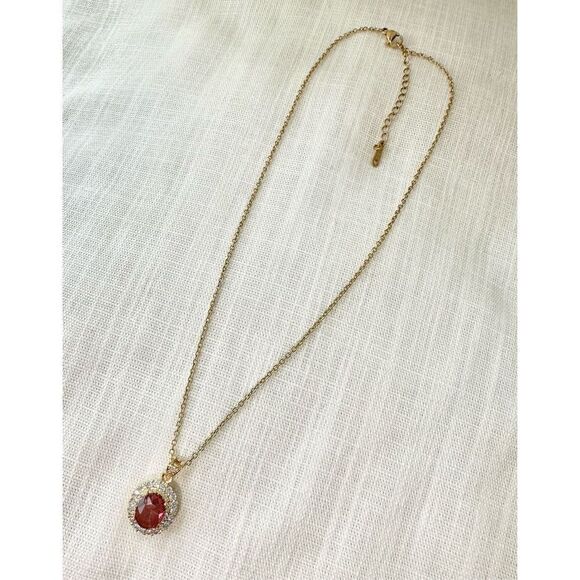 Cubic Zirconia light red oval cut necklace - Picture 1 of 3